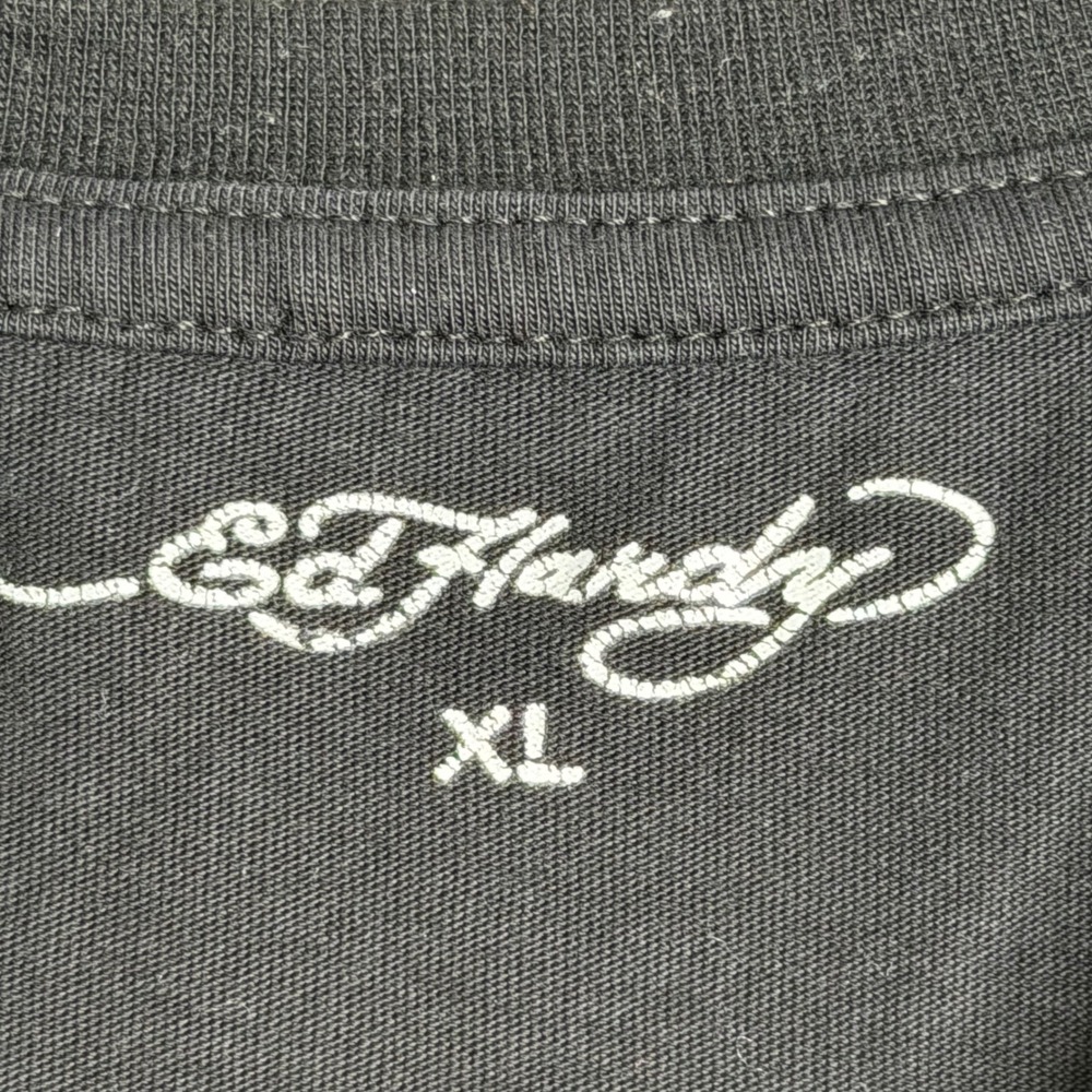 Ed Hardy New York City Crop Top T Shirt Womens XL Black Y2K Tee Skull Worn - Picture 2 of 7
